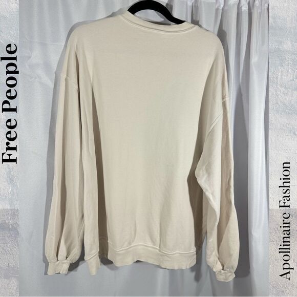 FREE PEOPLE FOOTBALL THEME CREW NECK SWEATSHIRT IVORY BLUE SIZE SMALL - Picture 4 of 6